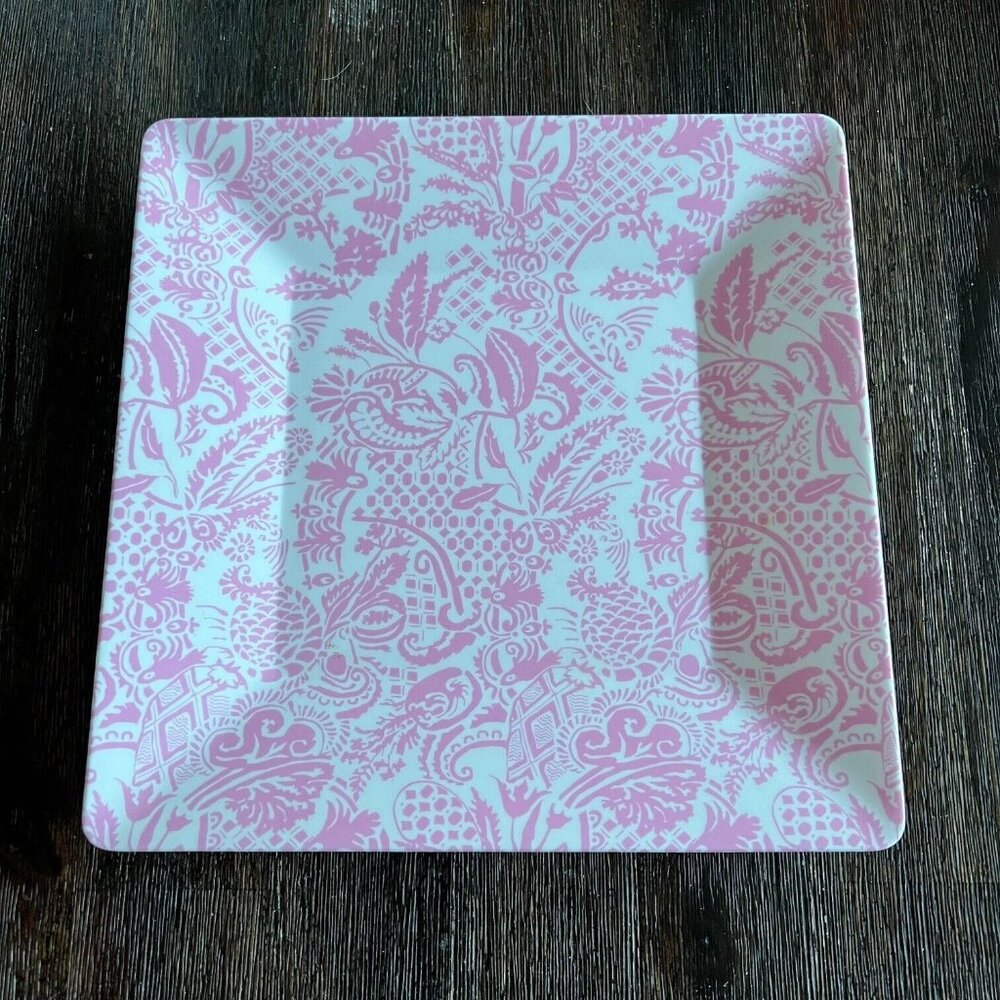 Cynthia Rowley Ilene Rosenzweig Hard Plastic Plate Pink White Square 10.5 inches